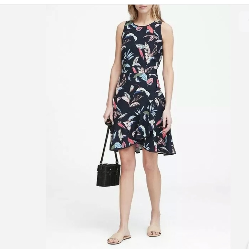 NWT Banana Republic Navy Floral Ruffle Wrap